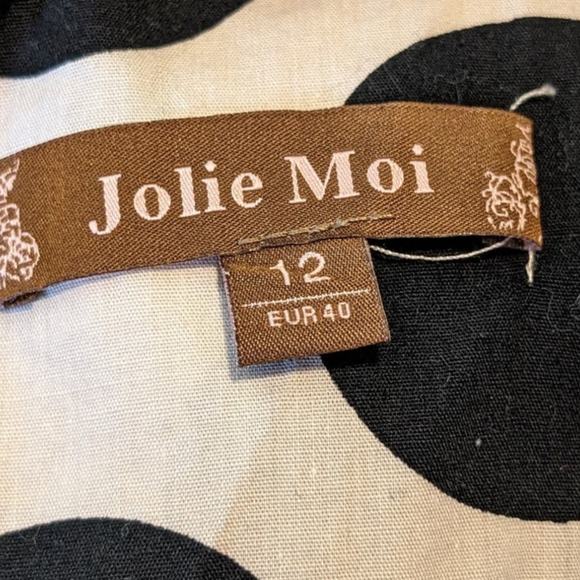 Jolie Moi Cream Black Polka Dot Fit and Flare Tie Back Dress Womens Sz 12 - Picture 3 of 11